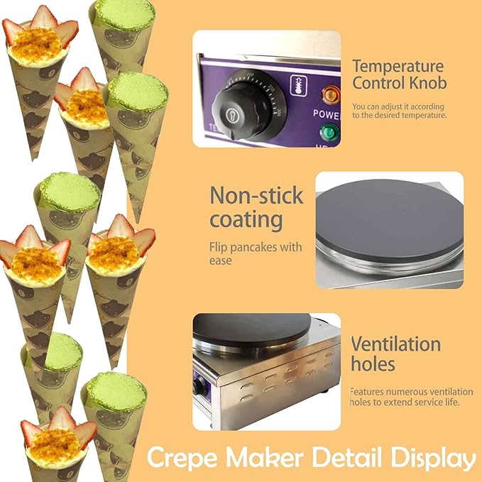 Commercial Electric Crepe Maker, Double Head Pancake Machine 40cm(15.75") Nonstick Griddle with Temperature Control for Pancakes, Eggs, Bacon & Tortillas