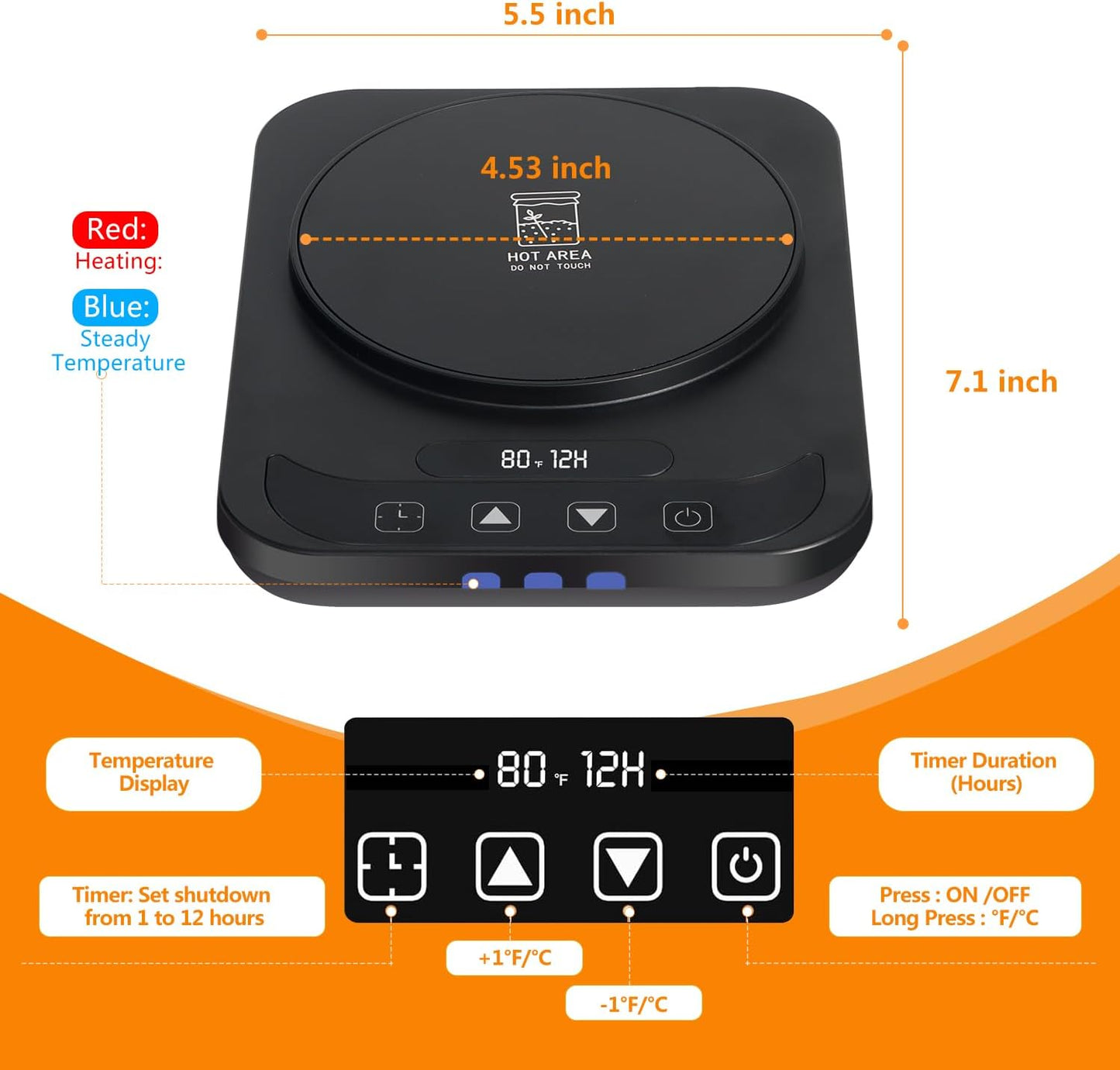USHYMJT Sourdough Starter Warmer – Precision Temperature Control (70-100°F, 1°F Adjustable) with 12H Timer, Auto Shutoff & Waterproof Thermometer | Compact, Energy-Efficient Design for Home Bakers