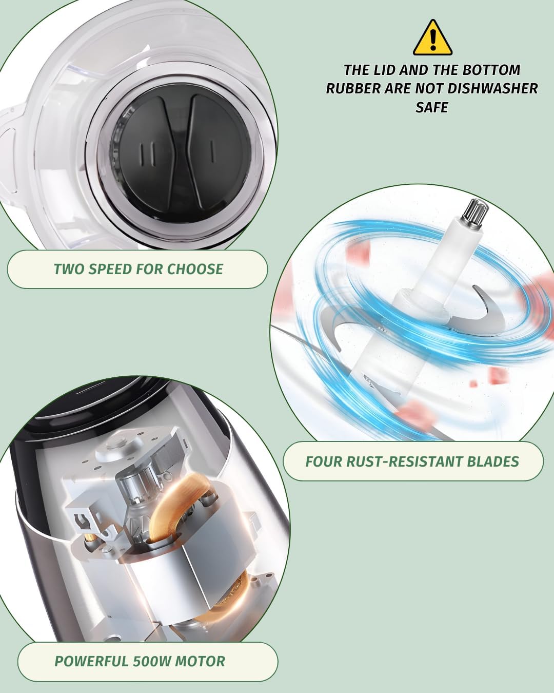 Food Processor 500W, electric chopper for kitchen meat processor, food processor 8 cup - 2L vegetable chopper stainless steel - food processor small, food grinders electric