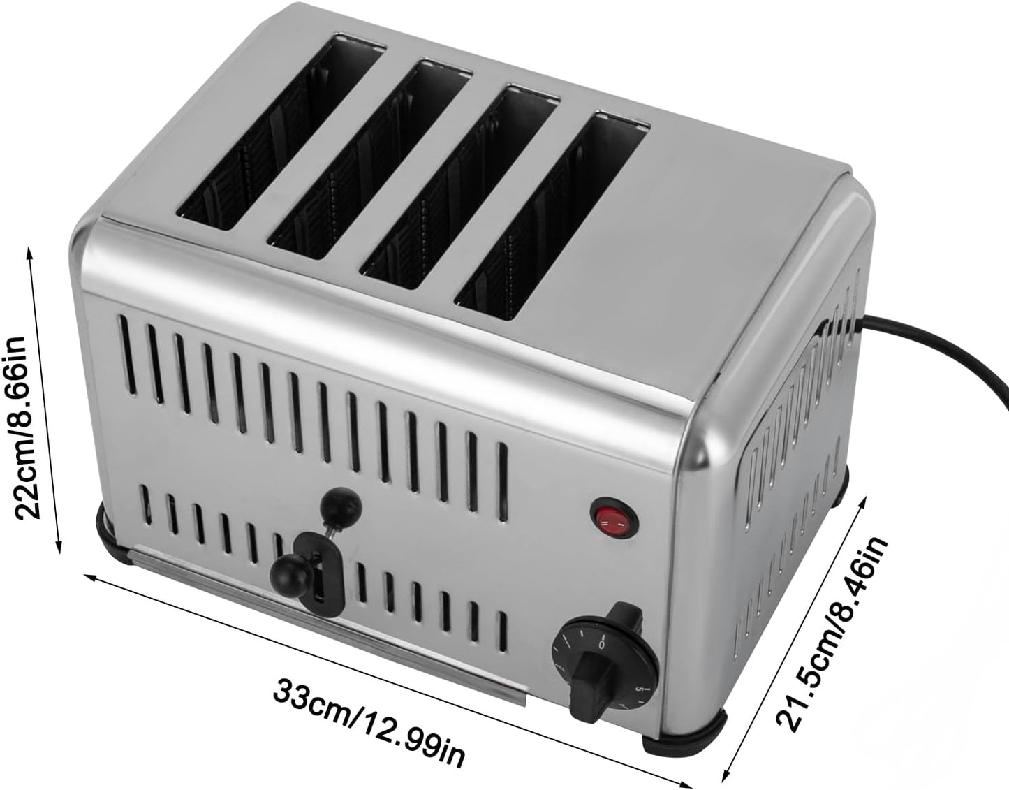 4-Slice Pop-up Bread Baking Machine 1650W 110V Electric Toaster Stainless Steel Baking Machine 1.1“ Heating Slots Bread Baking Machine w/Timing Function for Kitchen Restaurant Bakery, Silver