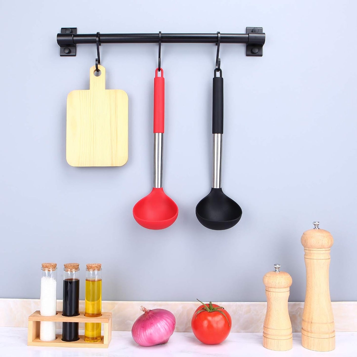 Pack of 2 Ladle Spoon,Silicone Large Spoon for Soup,Non Stick Kitchen Utensils with High Heat Resistant,BPA Free Perfect Kitchen Tools for Cooking, Stirring,Serving Soups (BLACK-RED)