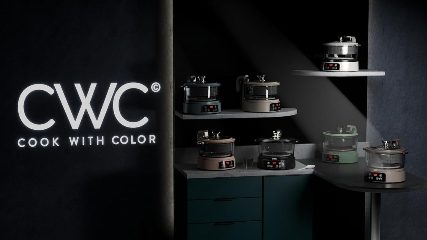 COOK WITH COLOR 3L Glass Low Carb Rice Cooker - Makes 6 Cups Cooked Low Sugar Rice with Auto Lift Filter Basket, Hotpot & Steamer for Rice, Grains and Oats, Digital Panel with Keep Warm, Black