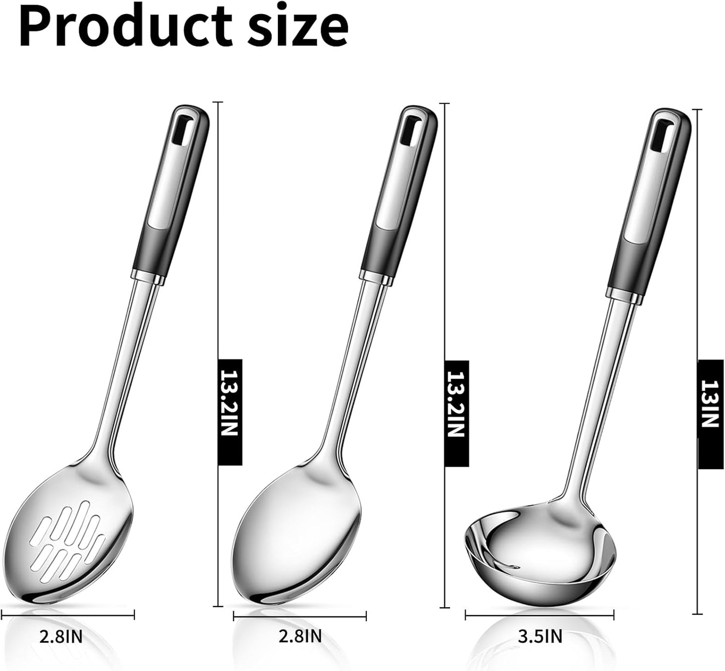 3-Piece Stainless Steel Cooking Spoons Set – Includes Slotted Spoon, Serving Spoon & Soup Ladle, Heat-Resistant, Dishwasher Safe, Ergonomic Handles for Home & Commercial Use