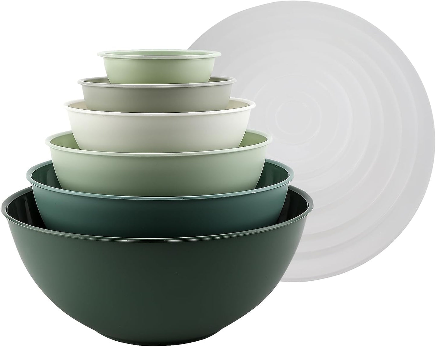 COOK WITH COLOR Mixing Bowls with Lids - 12 Piece Plastic Nesting Bowls Set includes 6 Prep Bowls and 6 Lids, Microwave Safe Mixing Bowl Set (Sage)