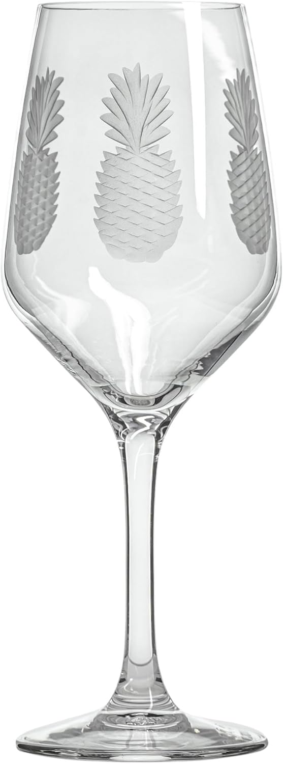 Rolf Glass Fresh Pineapple White Wine Glass | 10.75oz | Lead-Free and Diamond-Wheel Engraved | Engraved in the US | Tropical Glassware with Etched Pineapple Design | Set of 4