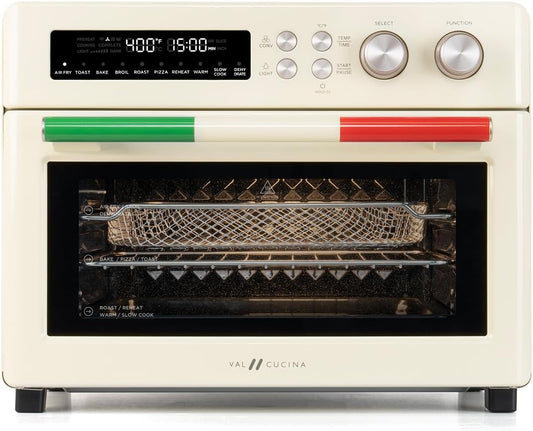 VAL CUCINA Air Fryer Toaster Oven Combo 10-in-1 Countertop Oven with Graphene Heating and True Convection, Non-Toxic Enamel Interior, Bake 12" Pizza, 6 Slices Toast, with Enamel Baking Pan Easy Clean