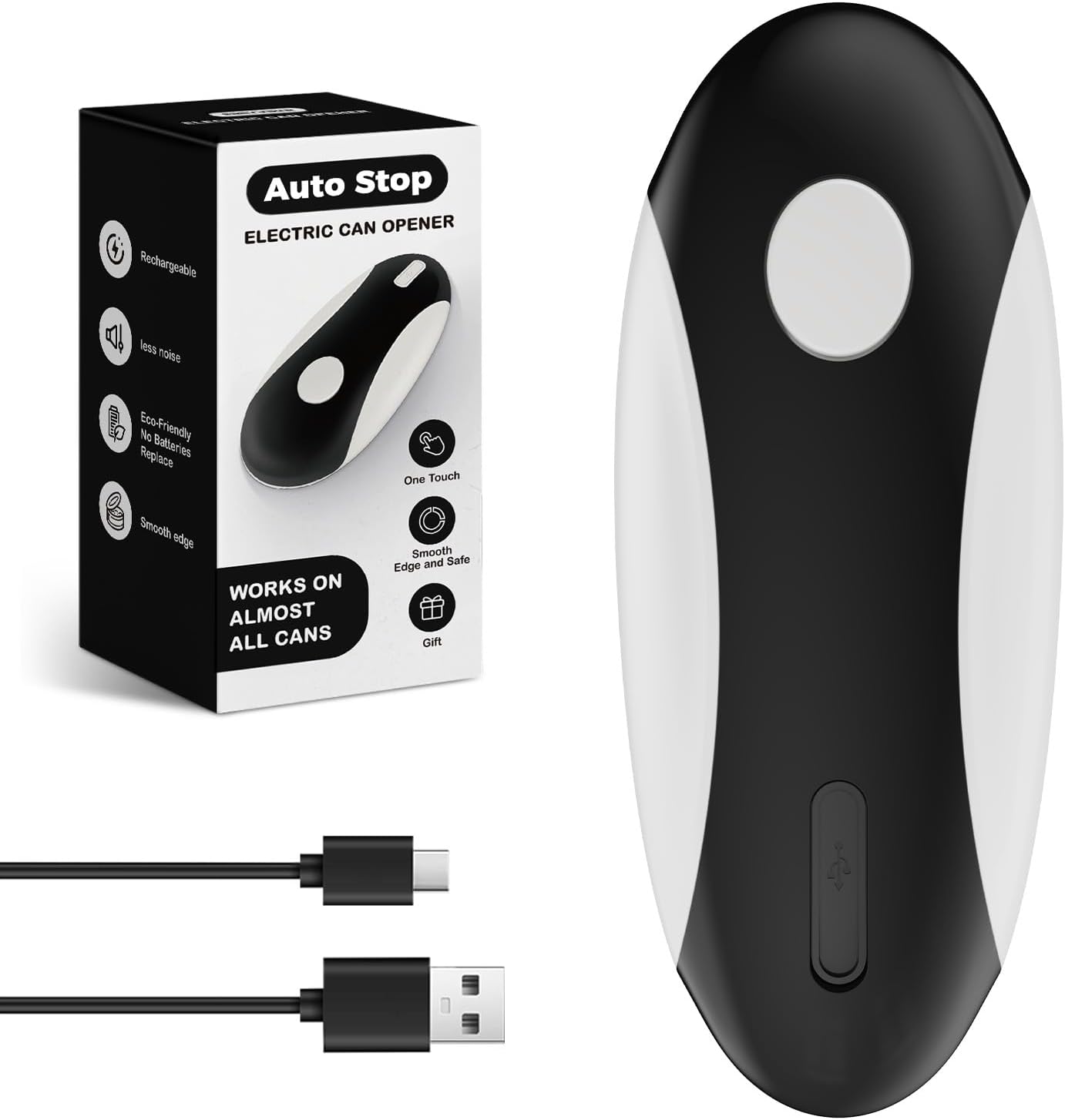 Auto Stop Electric Can Opener - Rechargeable Can Openers Smooth Edge for Seniors,One Touch Cut Opener Handsfree for Kitchen Portable for Any Size Cans