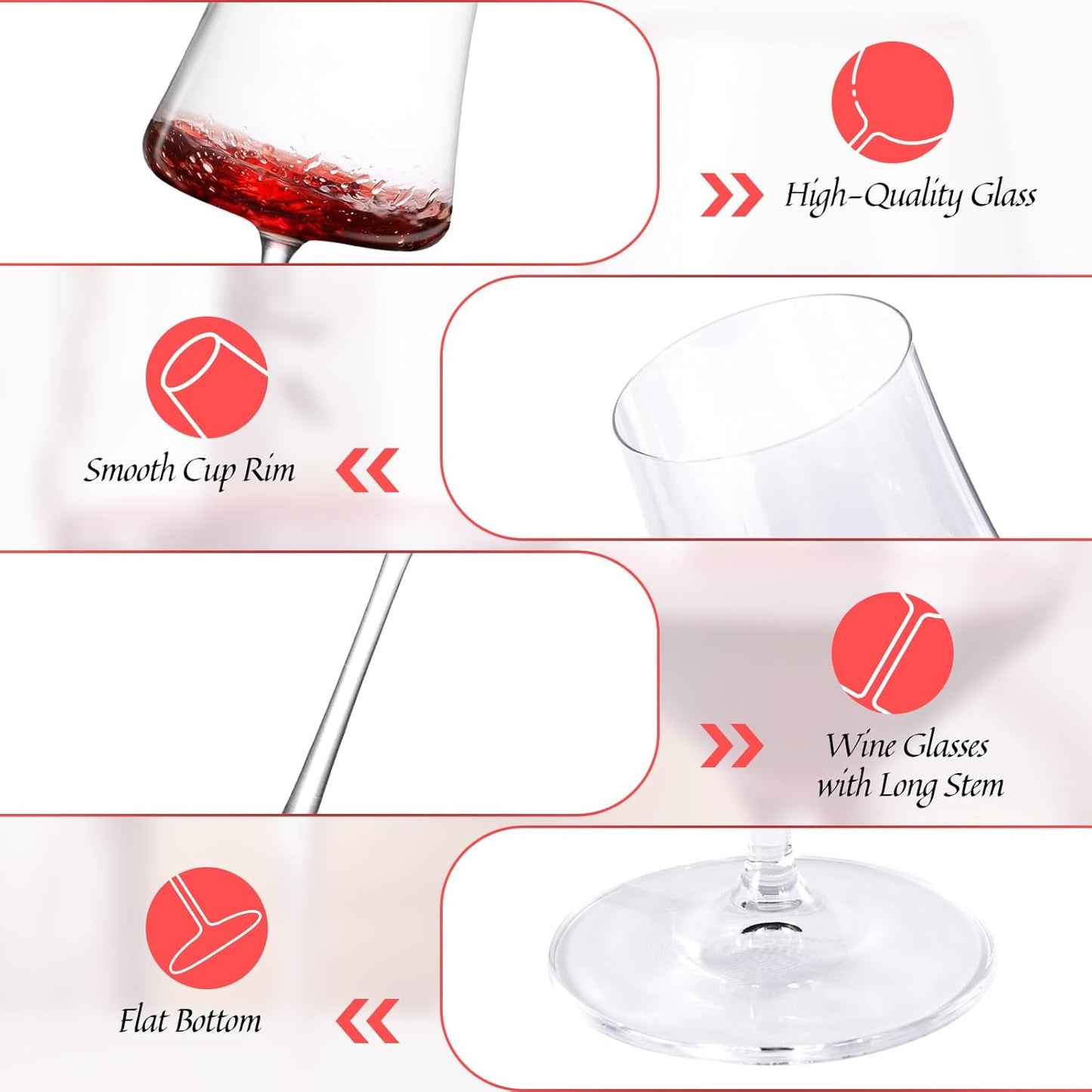 KAMMAK Wine Glasses Set of 2, 18.8 oz Hand Blown Crystal Bordeaux Wine Glasses, Thin Rim & Long Stem, Perfect for Red & White, Daily Use, Wedding Anniversary or Birthday Gift with Gift Box, Stet