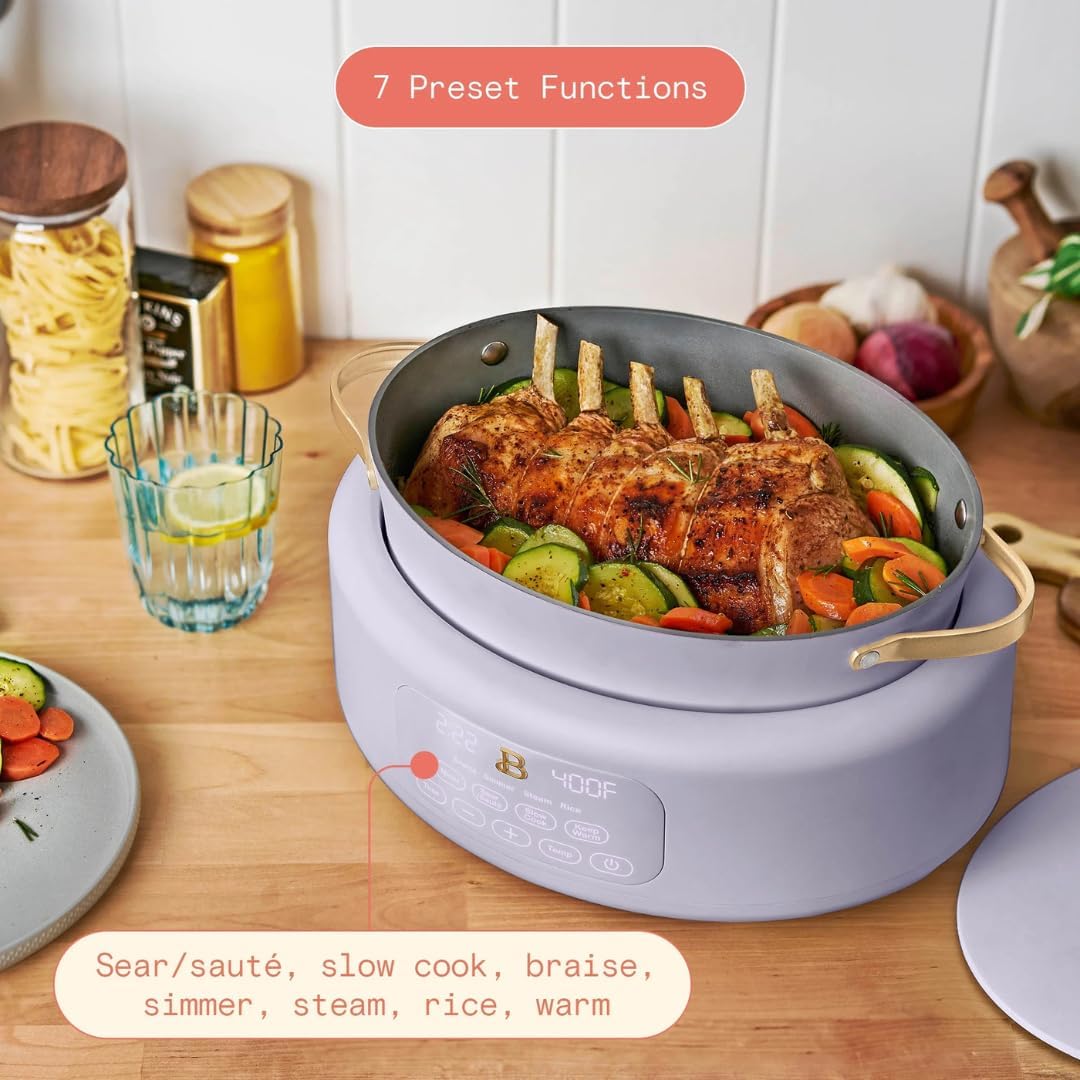 Beautiful 10-in-1 6Qt Electric Multi-Cooker with 7 Presets,Oven-Safe Pot & Lid,Sauté, Steam,Slow Cook,Slow Cooker, Simmer,Rice & More,Touch Display,Dishwasher Safe,Serves Up to 7(Lavender)