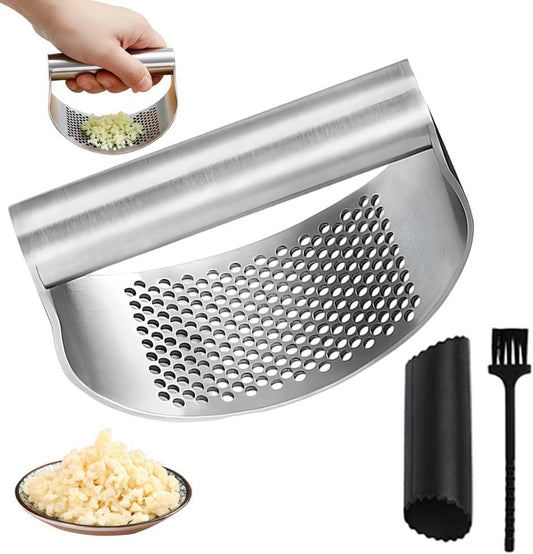 Stainless Steel Garlic Press, 2026 Upgrade Garlic Press Rocker Heavy Duty Stainless Steel Garlic Mincer, Heavy Garlic Chopper with Peeler And Cleaning Brush (No Corkscrew)