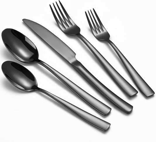 20-Piece Black Silverware Set, Heavy Duty Stainless Steel Flatware Cutlery Set Service for 4, Food-Grade Utensil Sets for Home Restaurant, Dishwasher Safe