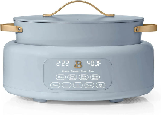 Beautiful 10-in-1 6-Quart Electric Multi-Cooker with Ceramic Coated Pot, Oven Safe to 400°F, Easy Cleanup & Multi-Function Cooking, by Drew Barrymore (Cornflower Blue)