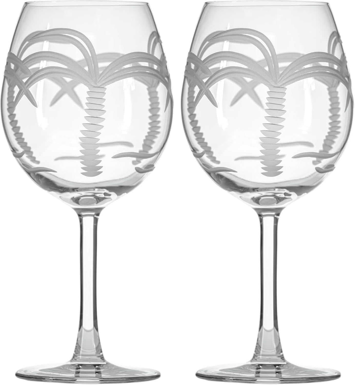 Rolf Glass Palm Tree Balloon Wine Glass | 18oz Red Wine Glasses | Lead-Free, Diamond-Wheel Engraved Crystal Glass | Coastal Palm Tree Design| Made in the USA | Set of 2