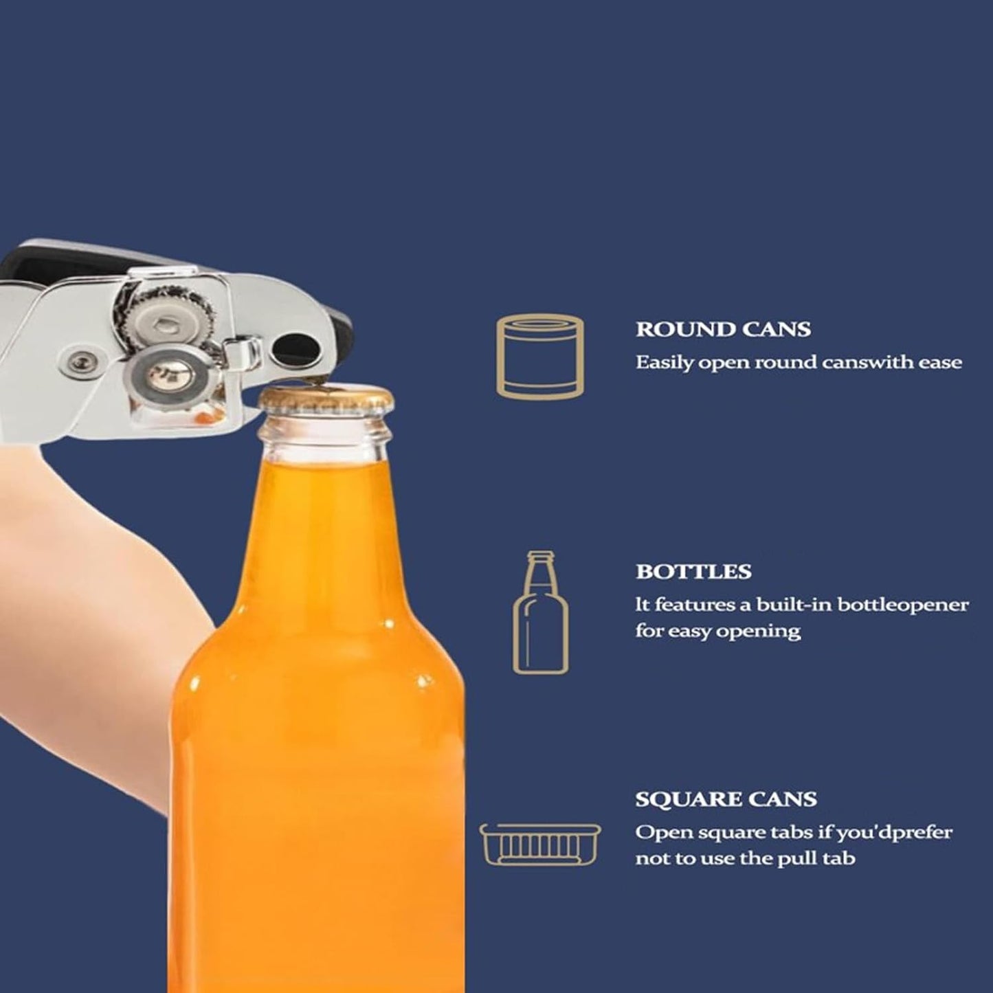 Can Opener Manual, Bottle Opener and Can Opener Easy to Use, Heavy Duty Handheld Strong Can Openers with Soft Touch Handle Multifunctional Bottle Opener for Kitchen Essentials, Home Canning Kit