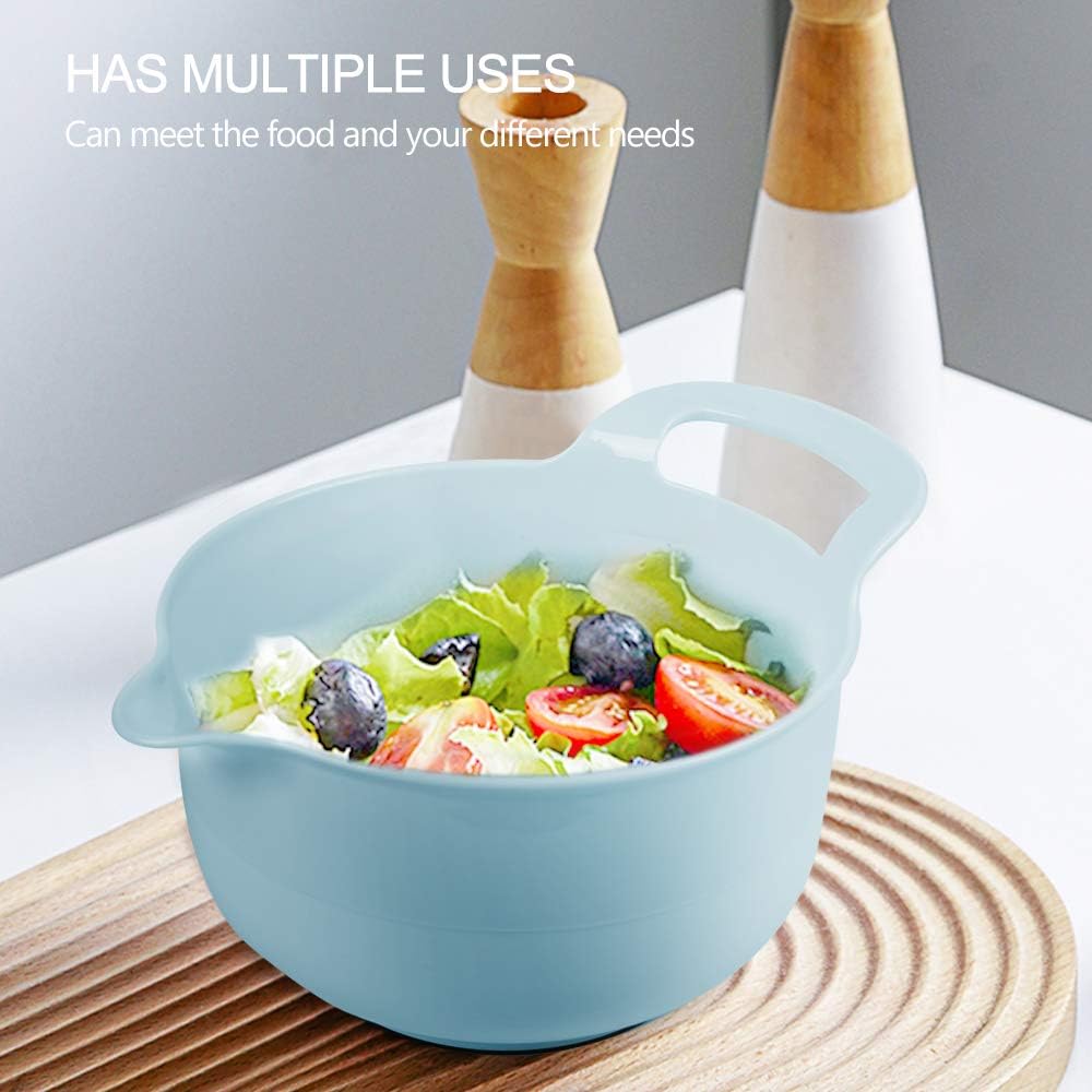 BoxedHome 4 Pack Nesting Mixing Bowls with Pour Spout and Handle, Plastic Large Mixing bowl BPA free Microwave & Dishwasher Safe(Blue, 4 Pack with Handle)