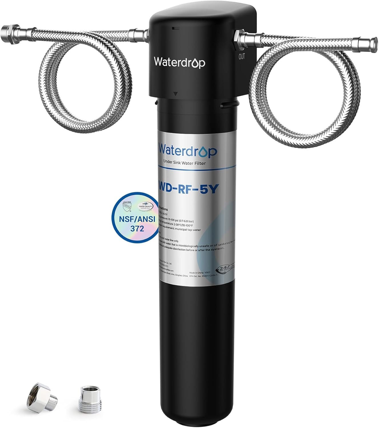 Waterdrop UA-5Y 𝟓 𝐘𝐞𝐚𝐫𝐬 Under Sink Water Filter System, Ultra Long Life, Reduces Lead, Chlorine, Bad Taste & Odor, Water Filter for Sink Faucet Direct Connect to Kitchen Faucet, USA Tech