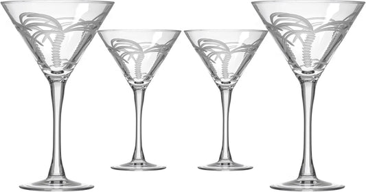 Rolf Glass Palm Tree Martini Glass | Stemmed 10 ounce Martini Glasses | Lead-Free Glass | Diamond-Wheel Engraved Cocktail Glasses | Made in the USA (Set of 4)