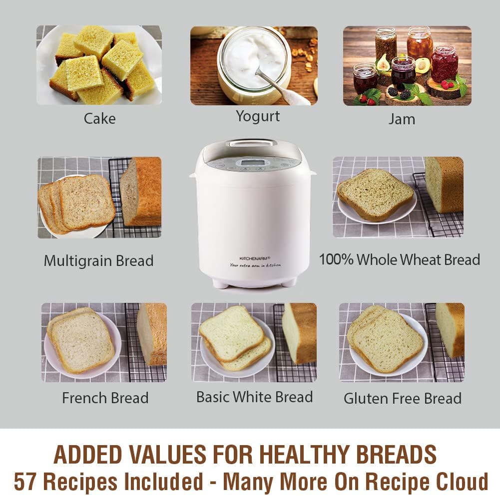 KITCHENARM 19-in-1 HANDY Bread Machine with Homemade Cycle and Gluten Free Setting - Beginner Friendly 2LB 1.5LB 1LB White Bread Maker Machine with Recipes and Delay Timer