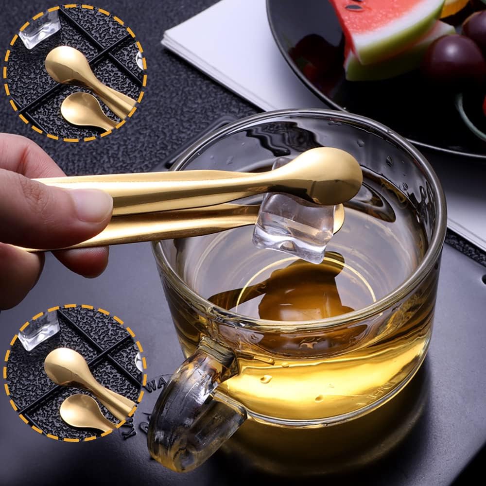 10 PCS Stainless Steel Serving Utensils, Large Serving Spoons Slotted Spoons, Serving Forks, Serving Tongs, Ice Suger Tongs, Metal Utensils Set Great for Buffet Catering Banquet Party (Gold)