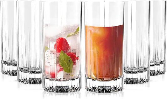 LEMONSODA Premium Crystal Cut Highball Glasses - 11.5oz Set of 6 - Crystal Cut Traze Collins Glass - Elegant Glassware Set - Housewarming Gifts - Drinking Glasses for Water, Cocktails, Juice