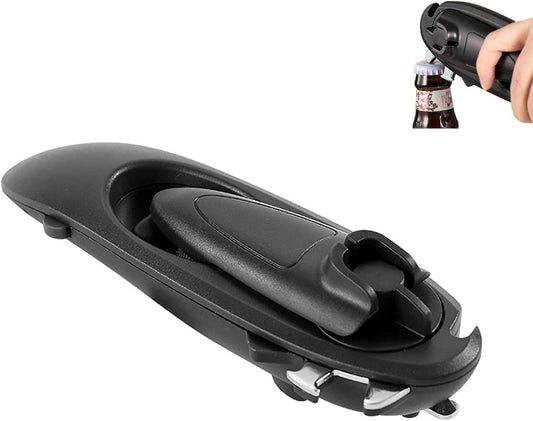Multifunction Can Opener, 8 in 1 Stainless Steel Manual Bottle Opener, Save Effort (Black)