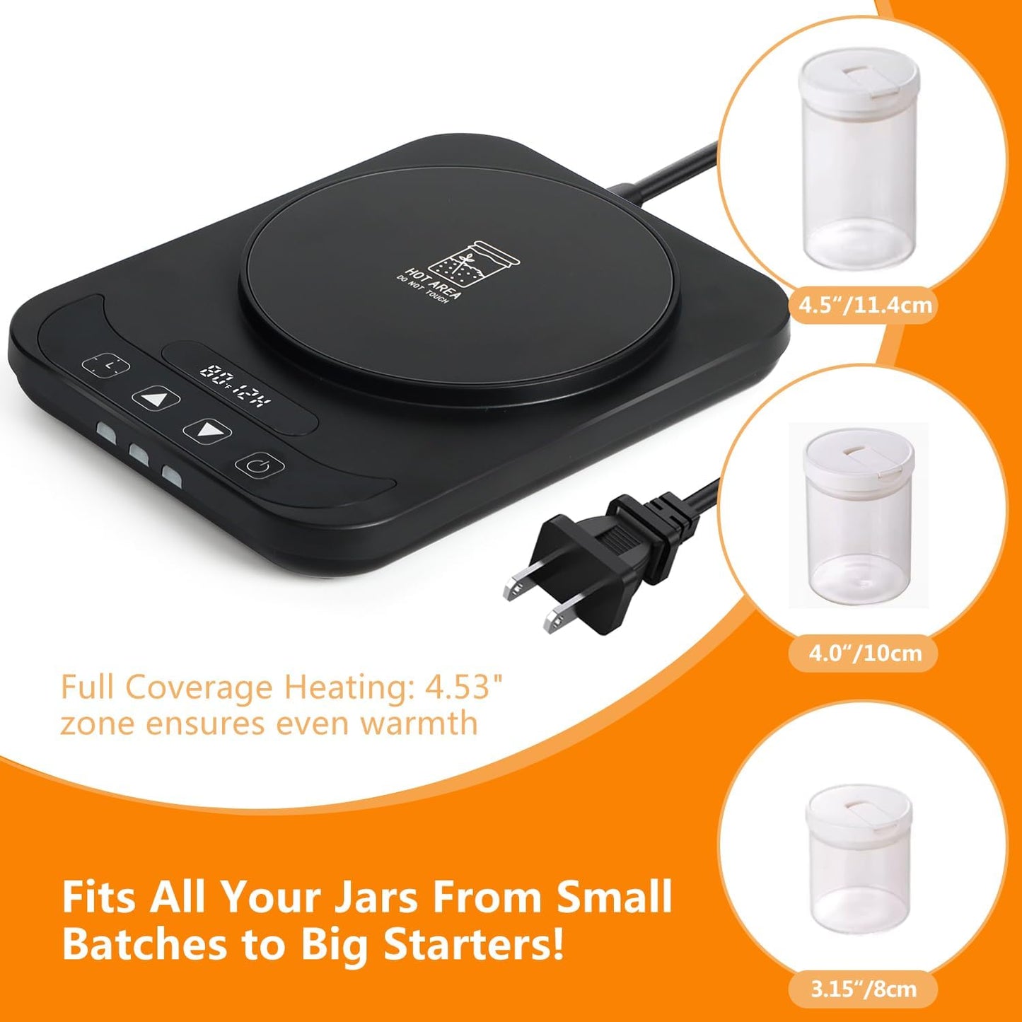 USHYMJT Sourdough Starter Warmer – Precision Temperature Control (70-100°F, 1°F Adjustable) with 12H Timer, Auto Shutoff & Waterproof Thermometer | Compact, Energy-Efficient Design for Home Bakers