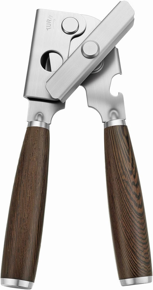 Upgraded Efficient Manual Can Opener - Selected Solid Wood Handle, Sharp and Smooth Blade Edge, Portable Design, Easy-Open Large Knob, Versatile for Various Bottle Caps(Wenge)