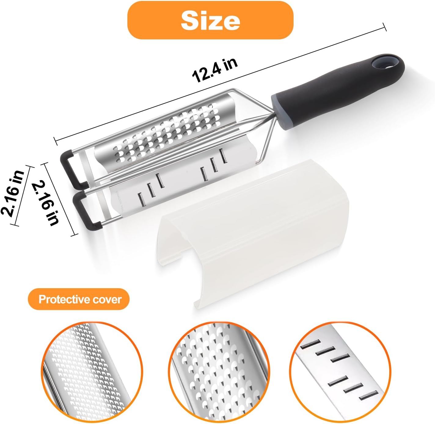 3 in 1 Cheese Grater, Lemon Zester, Stainless Steel Cheese Grater Handheld, Grater Hand Crank, Practical Kitchen Gadgets, Graters for Cheese, Ginger, Garlic, Chocolate, Vegetables, Fruits (Short)