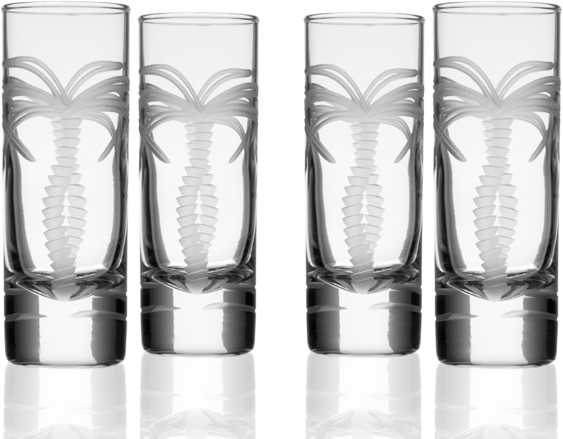 Rolf Glass Palm Tree Shot Glass | 2.5oz Engraved Glass Cordial | Coastal Glassware | Lead-Free and Diamond-Wheel-Engraved | Made in the USA | Set of 4