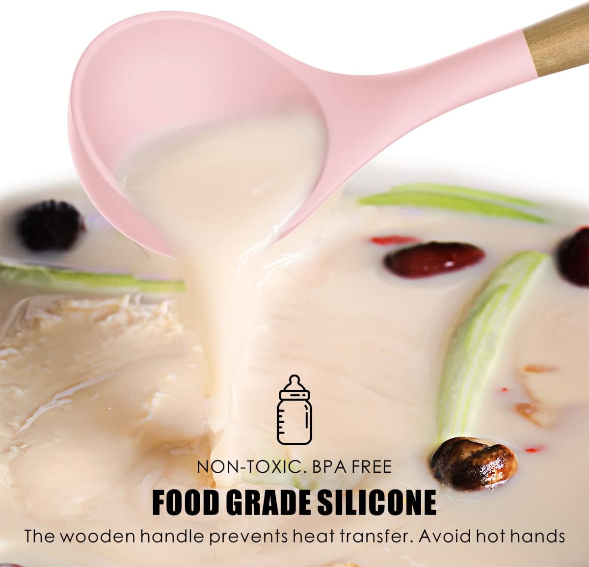 Silicone Kitchen Utensils Set - 446°F Heat Resistant Cooking Utensil Sets, Spatula,Turner,Tongs,Spoon,Brush,Whisk, Wooden Handle Silicone Kitchen Gadgets Tools for Non-Stick Cookware BPA Free (Pink)