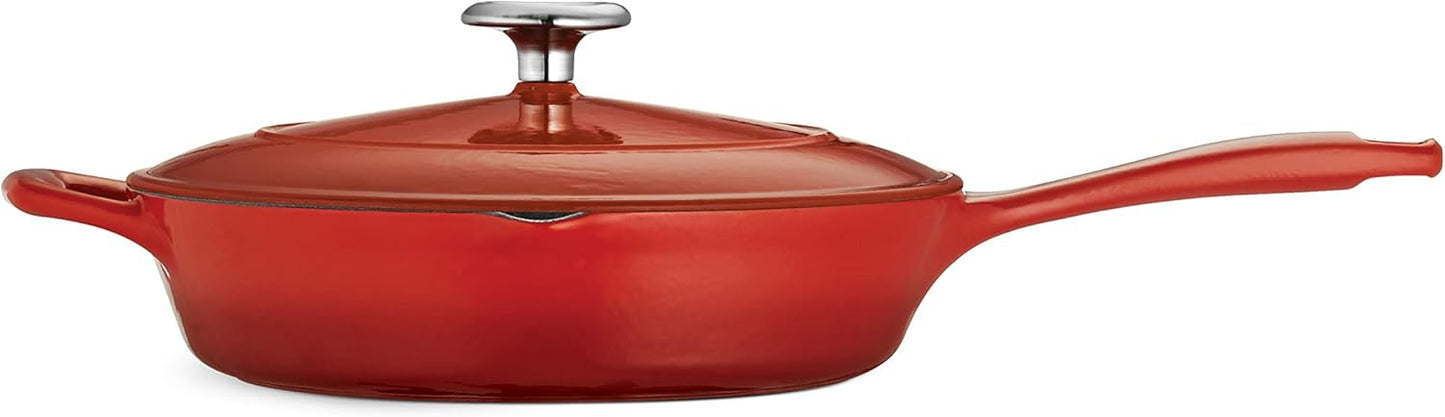 Tramontina Bestow Enameled Cast Iron Skillet with Lid, 10-inch Frying Pan, Red