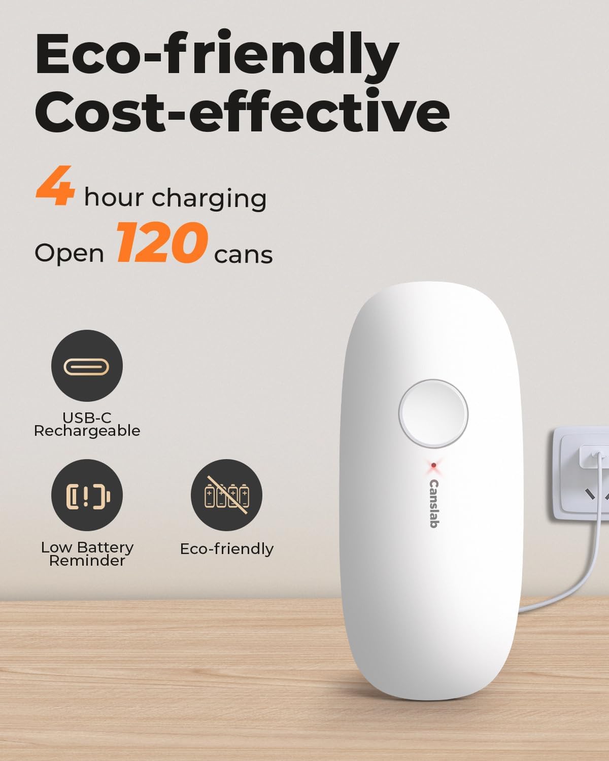 Canslab Ultrablade - USB Rechargeable Electric Can Openers for Senior with Arthritis- Automatic Kitchen Can Opener for Any Size Can, Smooth Edge, Small Handsfree One Touch Opener, Wall Mounted,White