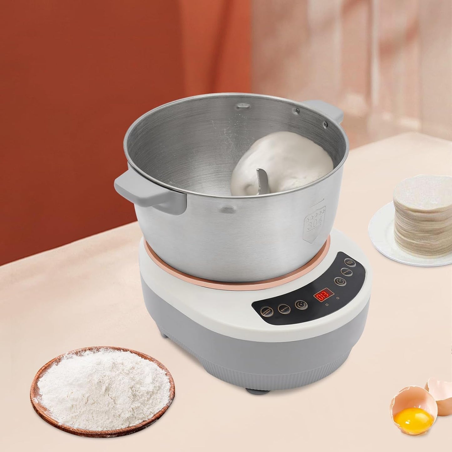 169oz Electric Dough Maker with Fermentation, 200W Dough Stand Mixer Machine with 140-170 RPM,Built-in Microcomputer Timer,Digital Screeny, Automatic Kneading Machine for Bakery (Silver)
