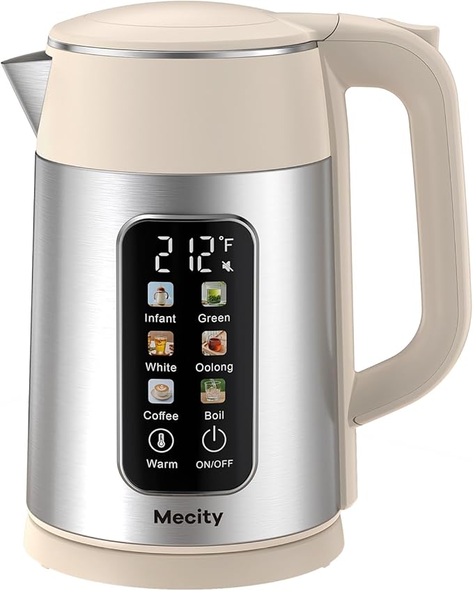 Mecity Electric Kettle 1.7L Touch Screen Temperature Control Water Boiler, No Plastic Contact with Water. 6 Preset Temperature Programs, 2 Hours Keep Warm, Stainless Steel