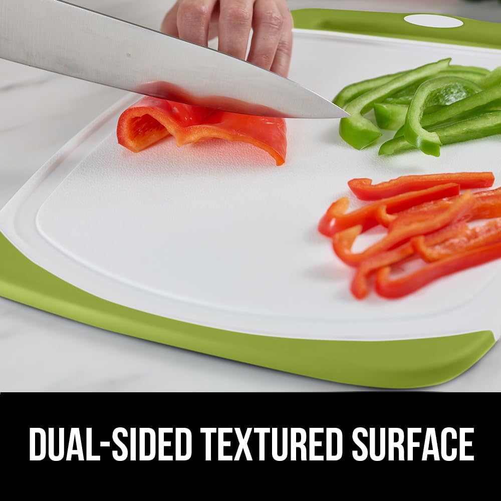 GORILLA GRIP BPA-Free Reversible Kitchen Cutting Board Set of 3, US Designed, Nonporous, Juice Grooves Catch Liquid, Slip Resistant Border, Dishwasher Safe, Durable Food Chopping Boards, Lime Green