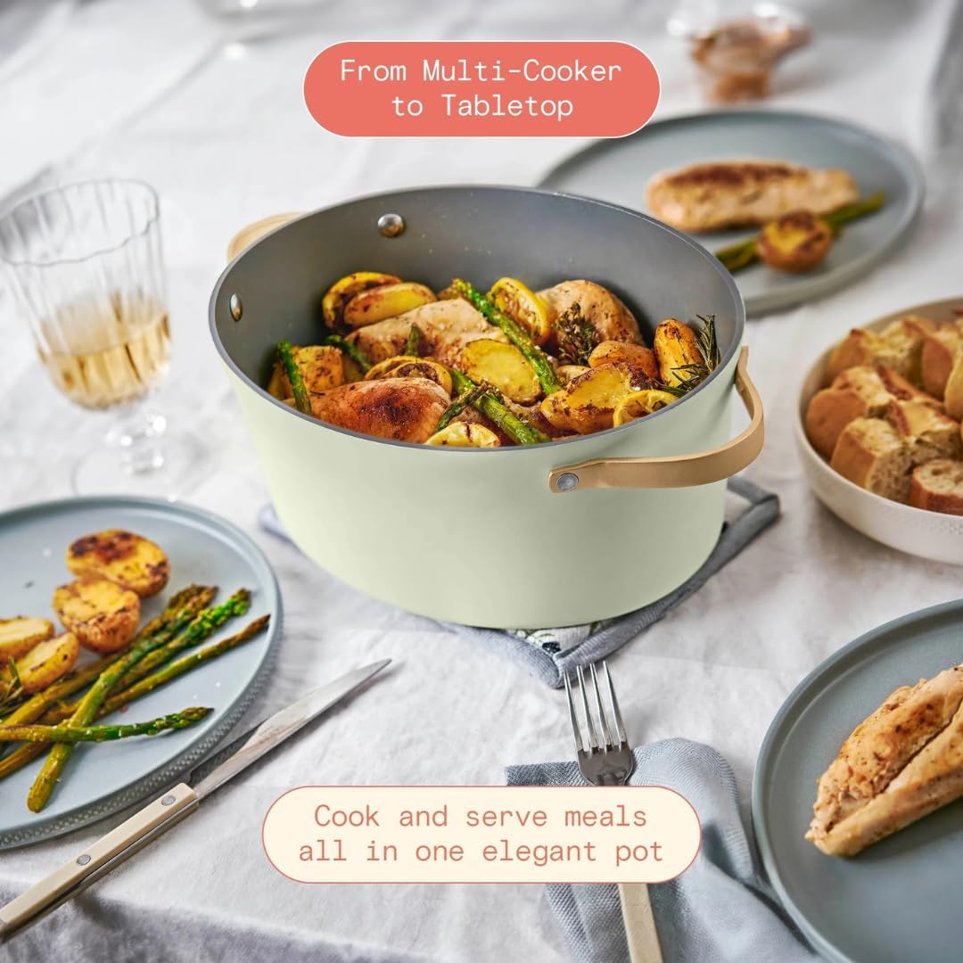 Beautiful 10-in-1 Electric Multi-Cooker by Drew Barrymore, 6-quart, digital display, 10 cooking functions, non-stick pot, easy one-touch control (Sage Green)