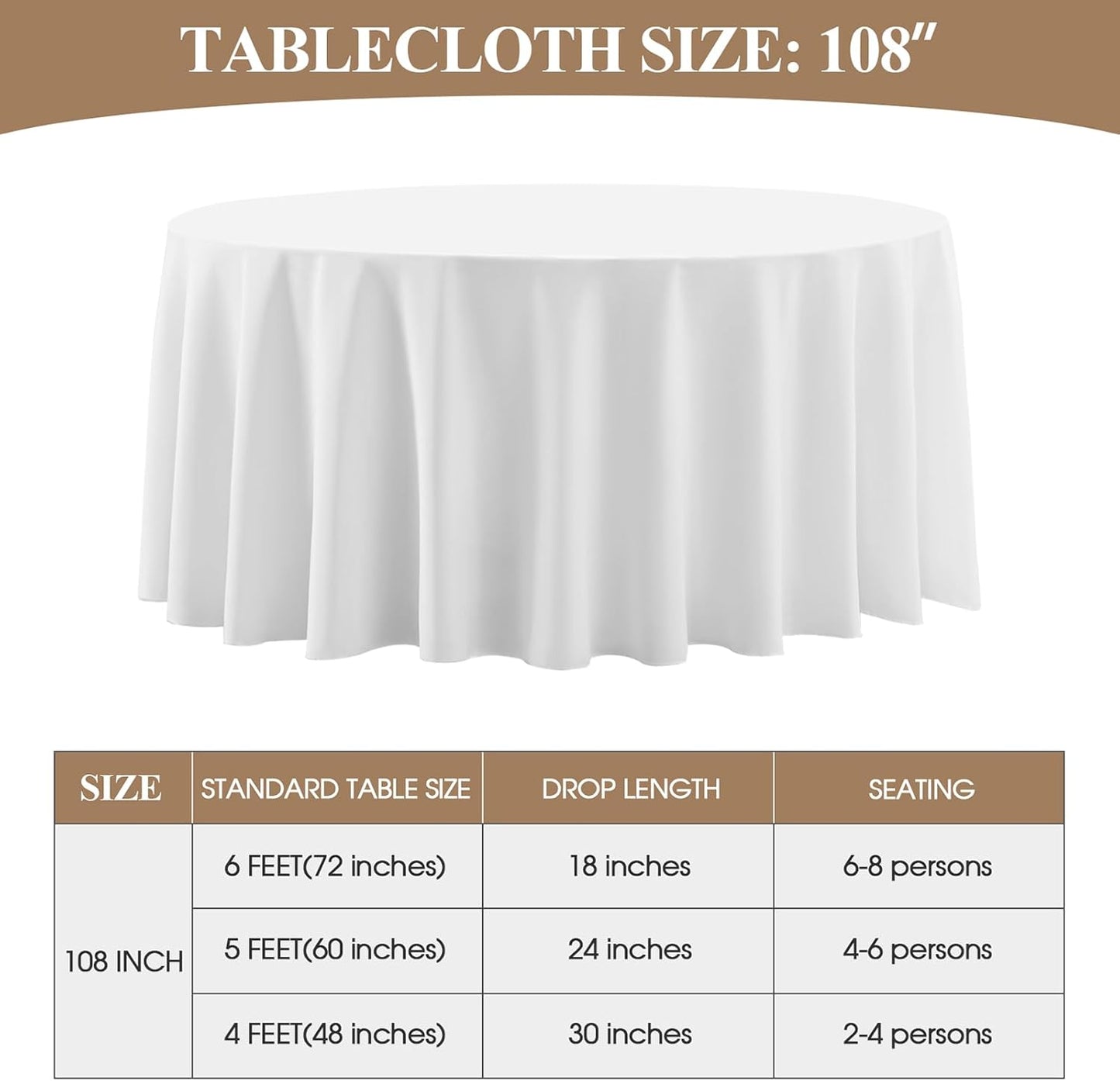 Round Tablecloth 10 Pack 108 Inch White Tablecloths Washable Decorative Linen Polyester Table Clothes Cover for Dining Table Banquets Buffet Parties and Wedding