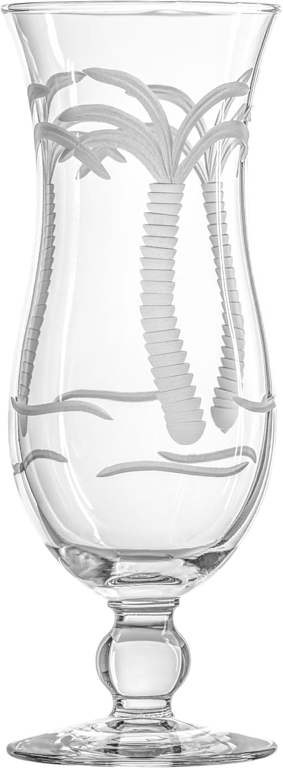 Rolf Glass Palm Tree Squall Hurricane Cocktail Glass | 18oz Coastal Glassware | Set of 2 Tropical Drink Glasses | Engraved and Lead-Free Crystal Glass | Designed and Engraved in the USA