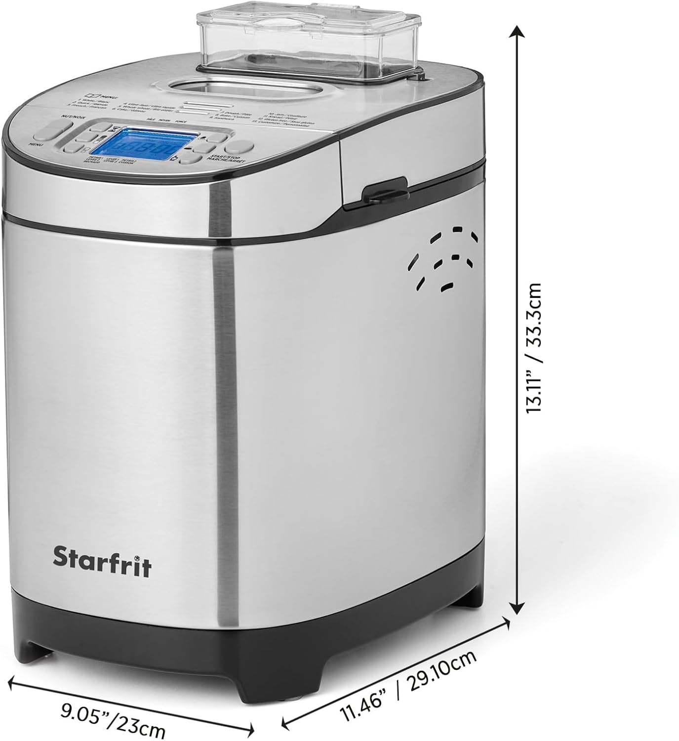 Starfrit Electric Bread Maker - 2lb Loafs - Non-Stick Removable Pan - Automatic Nut Dispenser - 13 Preset Programs - 550W