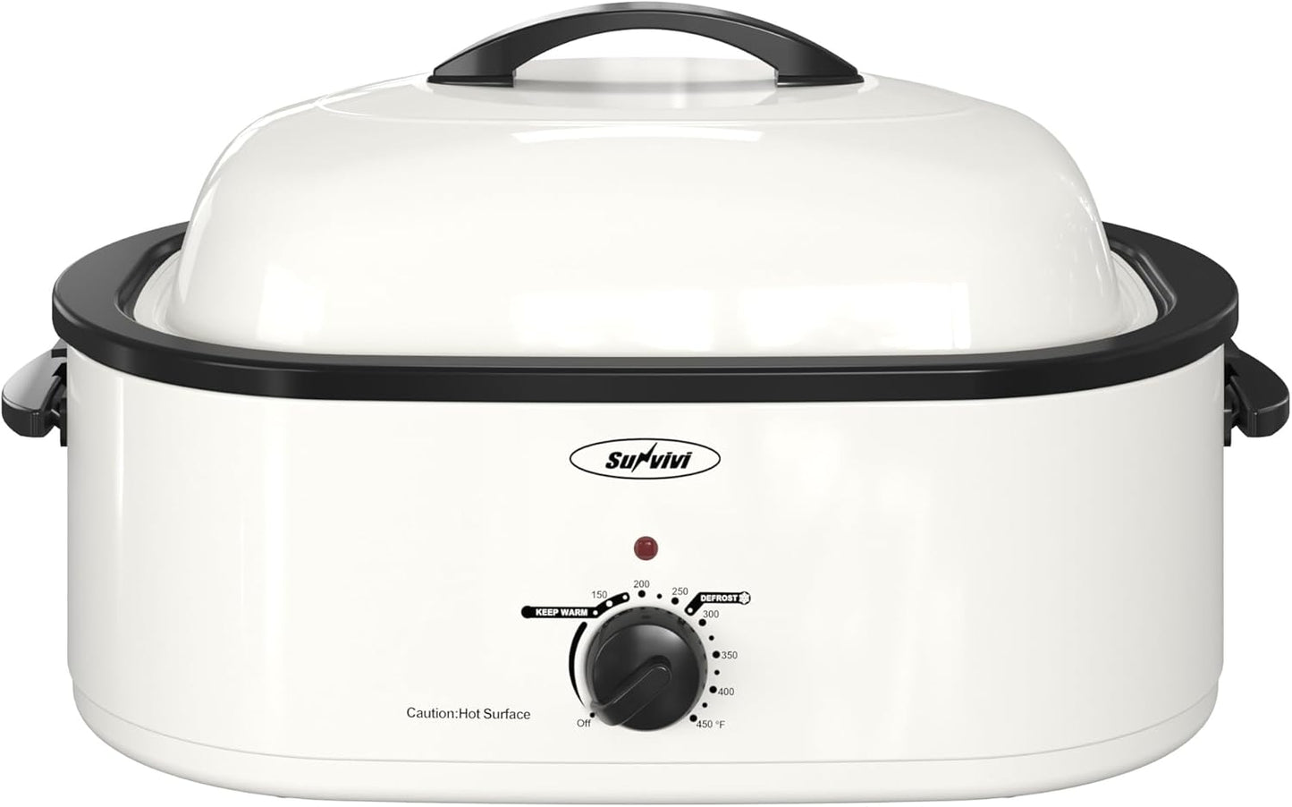 Sunvivi Roaster Oven with Self-Basting Lid,18 Quart Electric Roaster with Removable Pan & Rack,150-450°F Full-Range Temperature Control with Defrost/Warm Function,Stainless Steel,White
