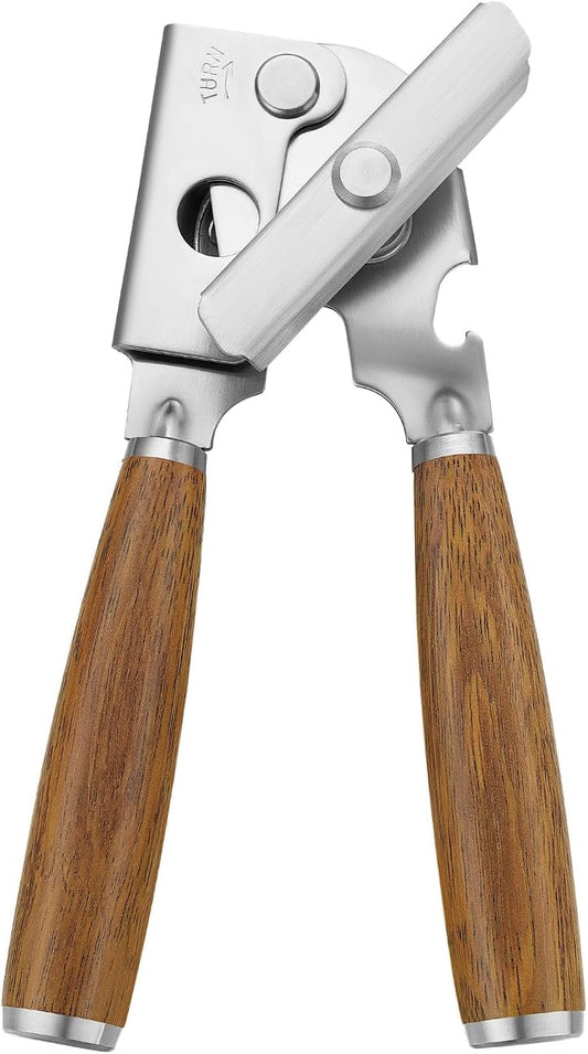 Upgraded Efficient Manual Can Opener - Selected Solid Wood Handle, Sharp and Smooth Blade Edge, Portable Design, Easy-Open Large Knob, Versatile for Various Bottle Caps(Boluoge)