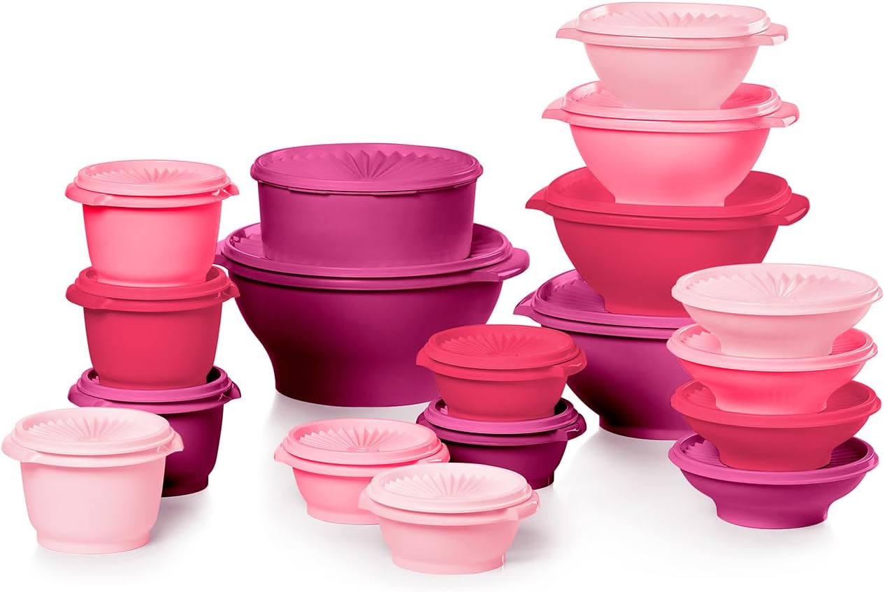 Tupperware Heritage Collection, New 36 Piece Food Storage Container Set in Vintage Pink, Dishwasher Safe and BPA Free (18 containers, 18 lids)