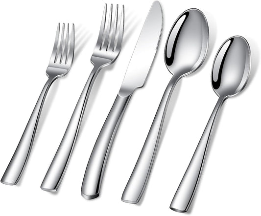 40-Piece Silverware Set, Heavy Duty Stainless Steel Flatware Set Service for 8, Modern Design Cutlery Utensil Sets, Dinner Fork Knife Spoon Eating Tableware Sets for Home, Dishwasher Safe