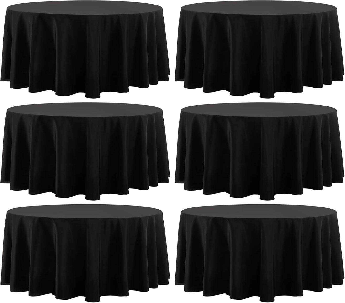 Round Tablecloth 6 Pack 108 Inch Black Tablecloths Washable Decorative Linen Polyester Table Clothes Cover for Dining Table Banquets Buffet Parties and Wedding