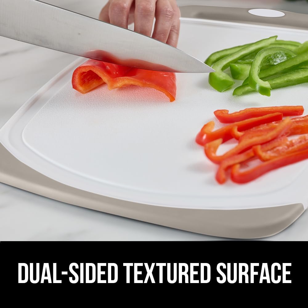 GORILLA GRIP BPA-Free Reversible Kitchen Cutting Board Set of 3, US Designed, Nonporous, Juice Grooves Catch Liquid, Slip Resistant Border, Dishwasher Safe, Durable Large Food Chopping Boards, Almond