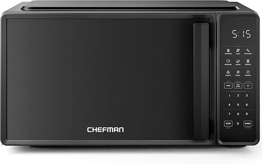 Chefman Countertop Microwave Oven 0.7 Cu. Ft., 700 Watts with 10 Power Levels, 6 Cooking Presets with One-Touch Express Cook, Eco Mode, Child Safety Lock, & Mute Button - Black