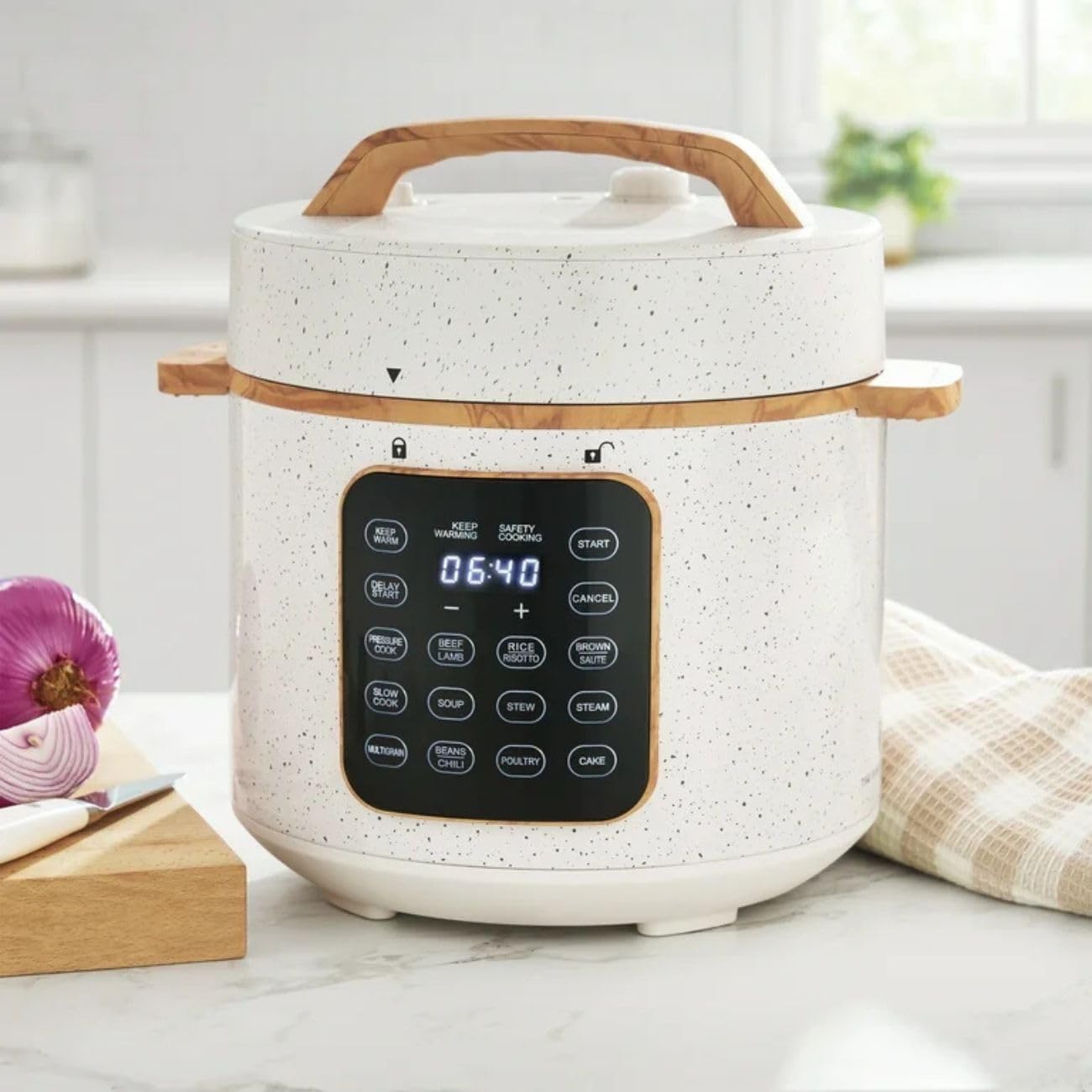 Pioneer Woman Linen Speckle 6-Quart Pressure Cooker with Touch Control Display – Programmable Multi-Function Cooker