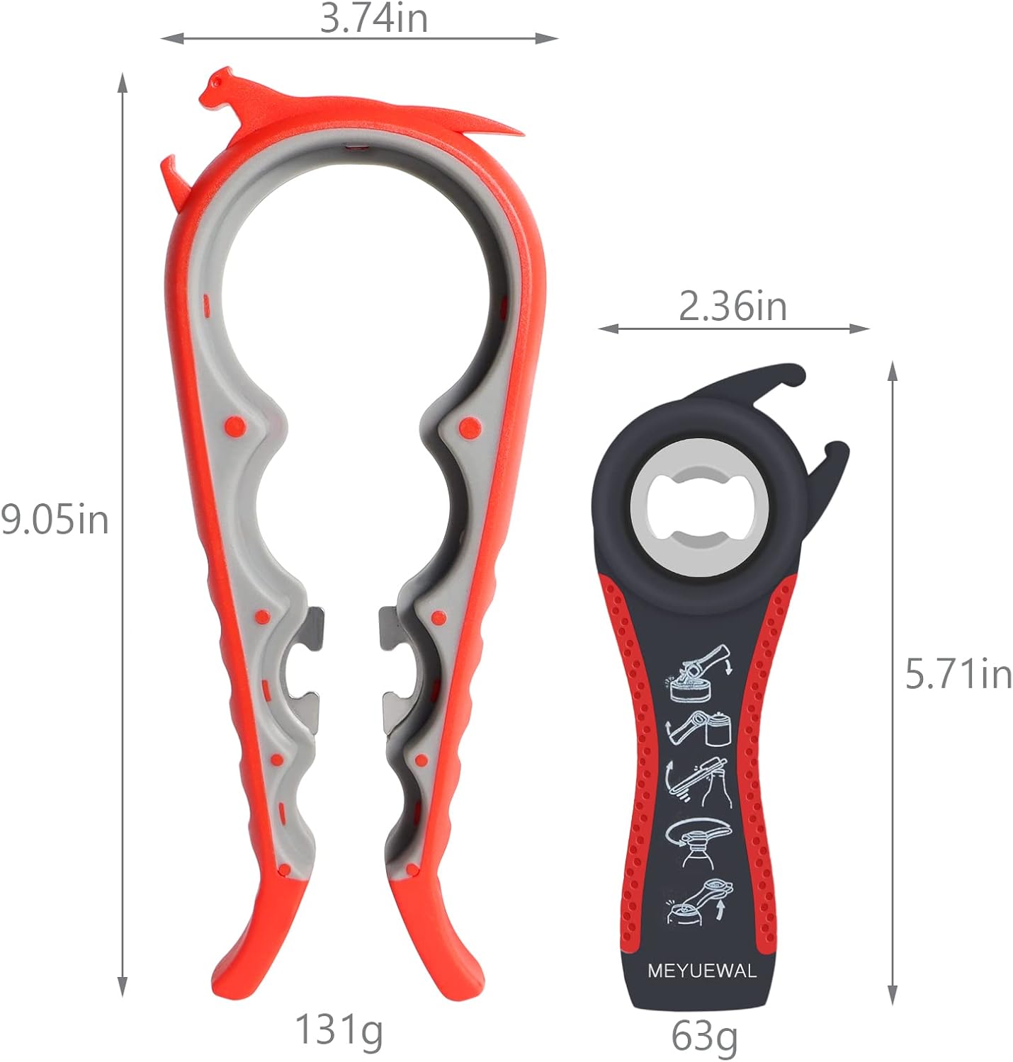 6 in 1 Lid Opener - Bottle, Jar, & Can Opener for Seniors with Arthritis or Weak Hands - Heavy Duty & Smooth Edge, Red