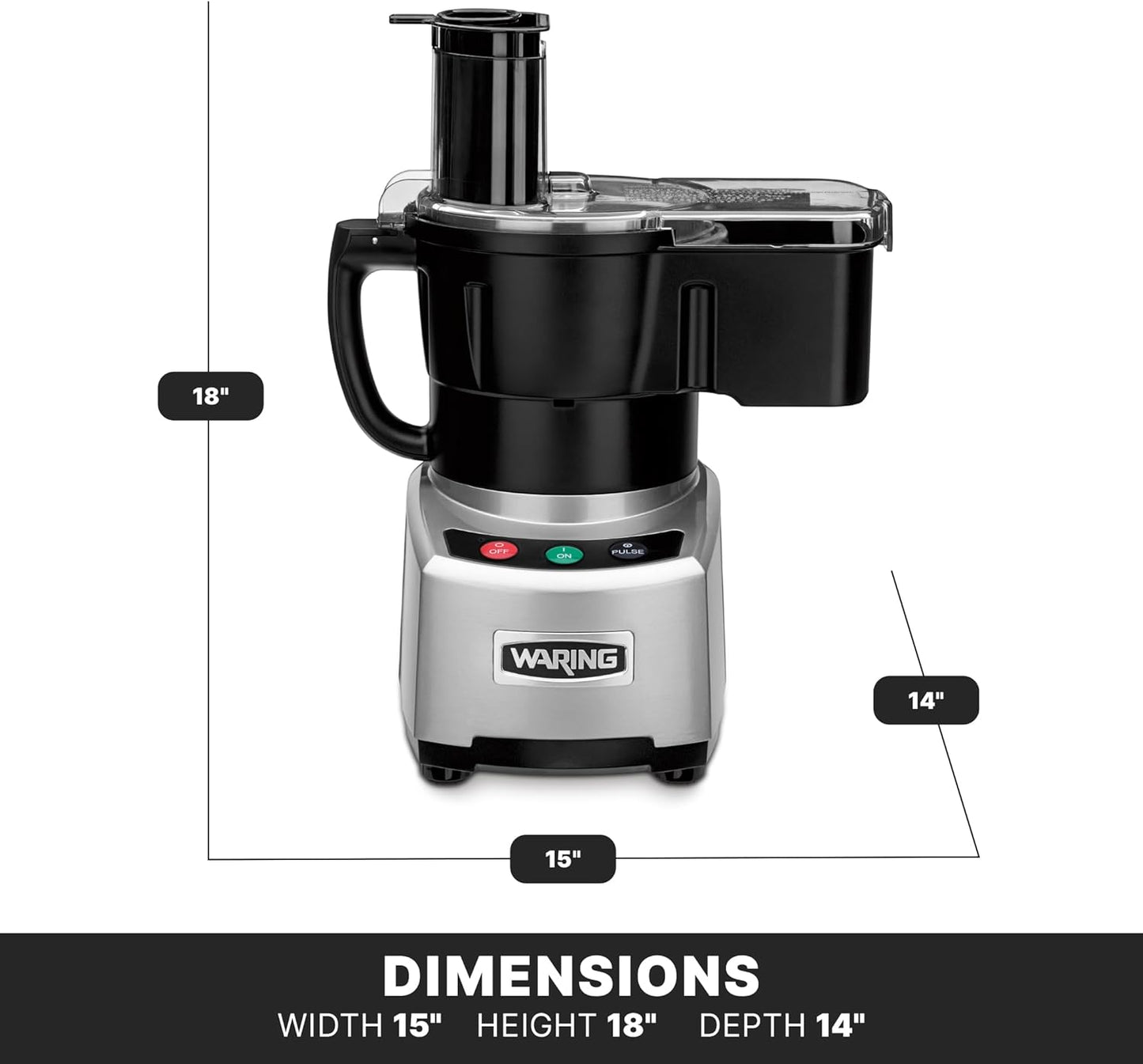 Waring Commercial 4 Quart Food Processor, 2 HP Motor, Extra Large Feed Tube, LiquiLock Sealed Bowl System, S Blade Chops Purees Emulsifies, 120V, 5-15 Phase Plug, Clear WFP16SC Black