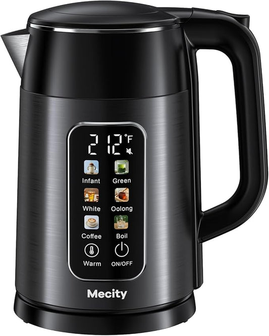 Mecity Electric Kettle 1.7L Touch Screen Temperature Control Water Boiler, No Plastic Contact with Water. 6 Preset Temperature Programs, 2 Hours Keep Warm, Dark Grey